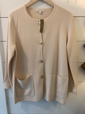 J. Crew Cream Button-Front Pocket Cardigan with brass buttons. Size Small.